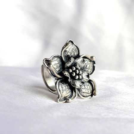 925 Sterling Silver Classic Flower Cocktail Adjustable Ring